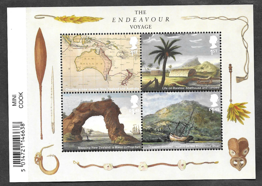 (image for) MS4124 2018 Captain Cook - Endeavour Voyage Barcoded Miniature Sheet - Click Image to Close